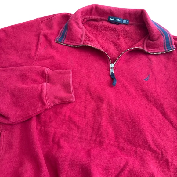 Nautica Other - Nautica Red Quarter Zip Pullover Sweatshirt Men XL‎ Fleece Lined Logo Distressed